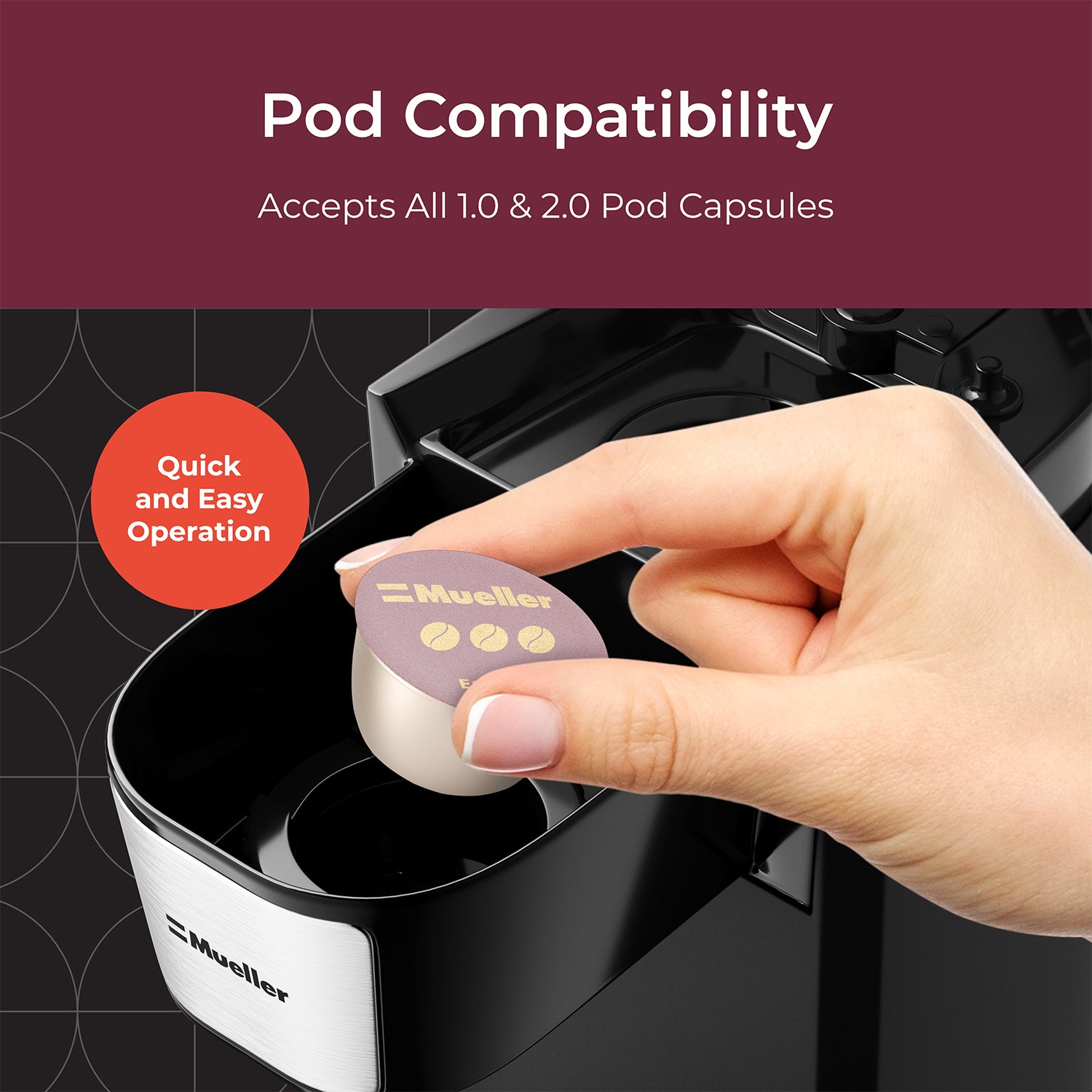 Mueller Single Serve Pod Compatible Coffee Maker Machine With 4 Brew Sizes,  Rapid Brew Technology with
