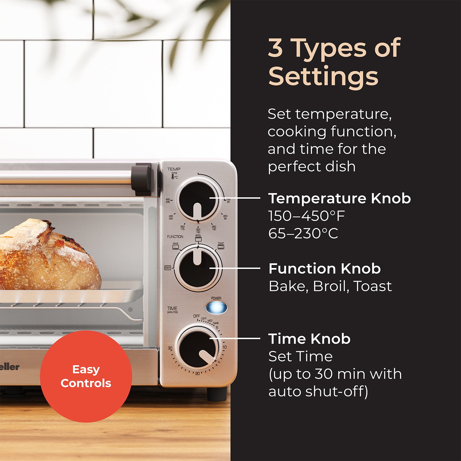 4-Slice Toaster Oven Stainless Steel With Timer & Natural
