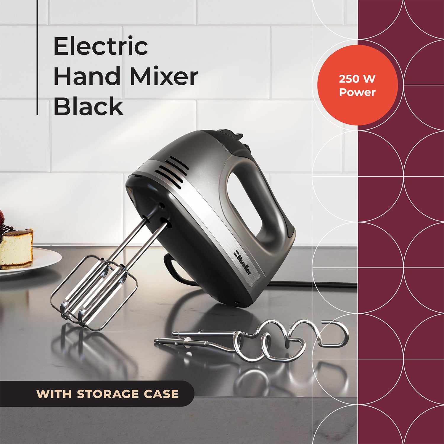 Powerful Electric Kitchen Hand Mixer, 200 Watts, 5 Speed Food Handheld  Mixer, with Turbo Button, Dough, Whisk and Beater Attachments, and  Accessory