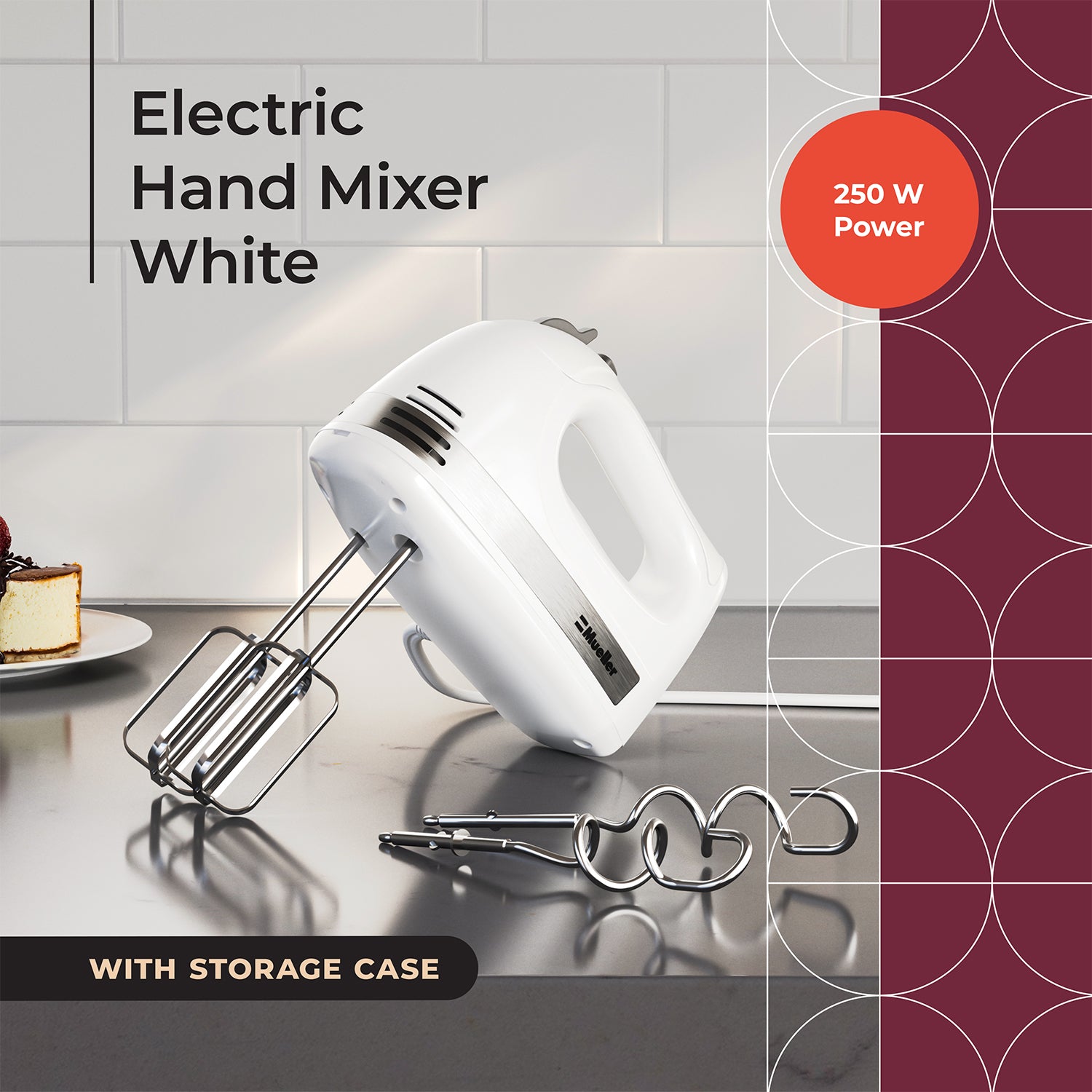 600W Electric Hand Mixer Kitchen Handheld Mixer 10 Speed Powerful with  Turbo for Baking Cake Lightweight & Personal Electric Mixer with Egg Baking