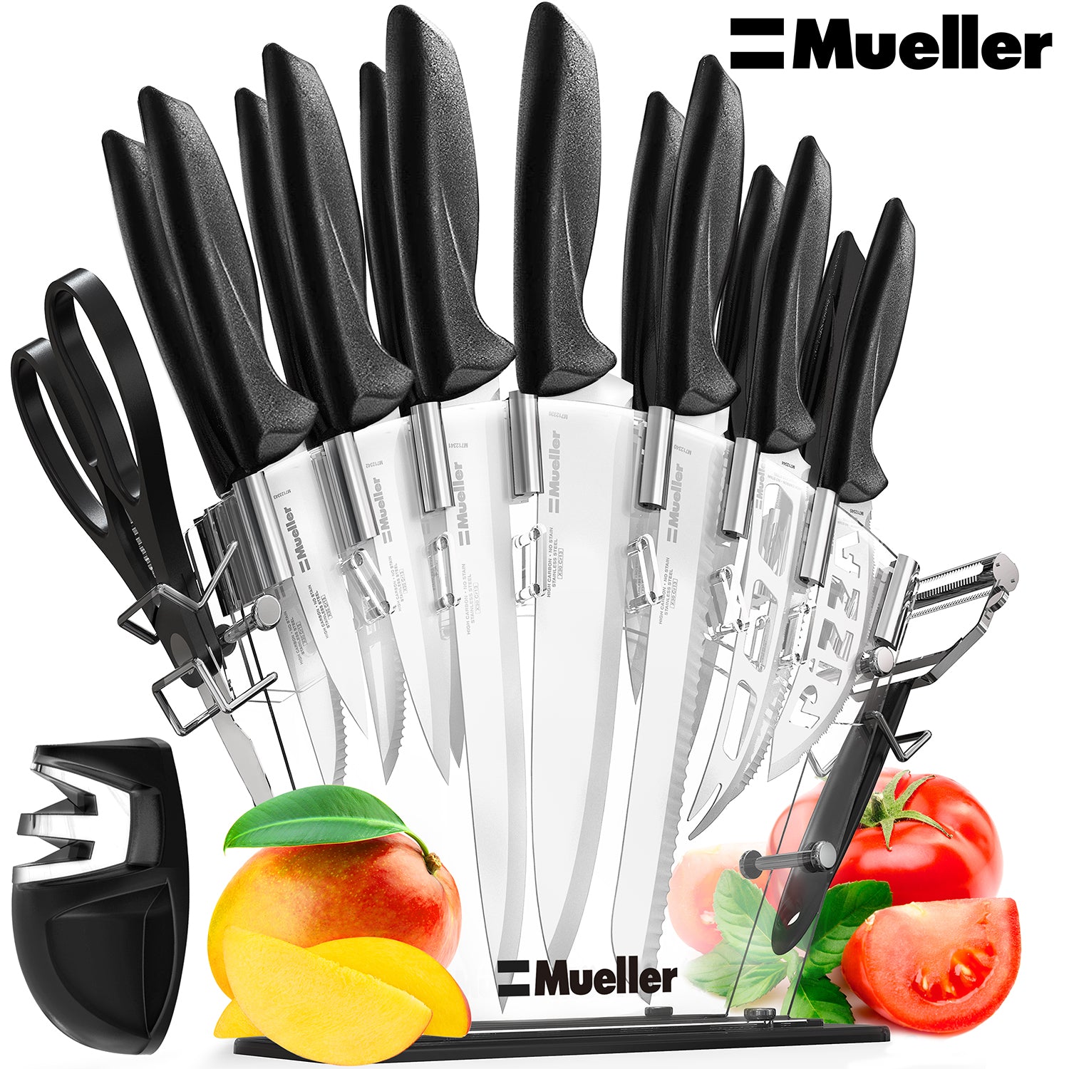 Home Hero - Kitchen Knives - Chef Knife Set w/ Block - Stainless Steel  Kitchen Knives w/ Stand - Black, 5 Pieces