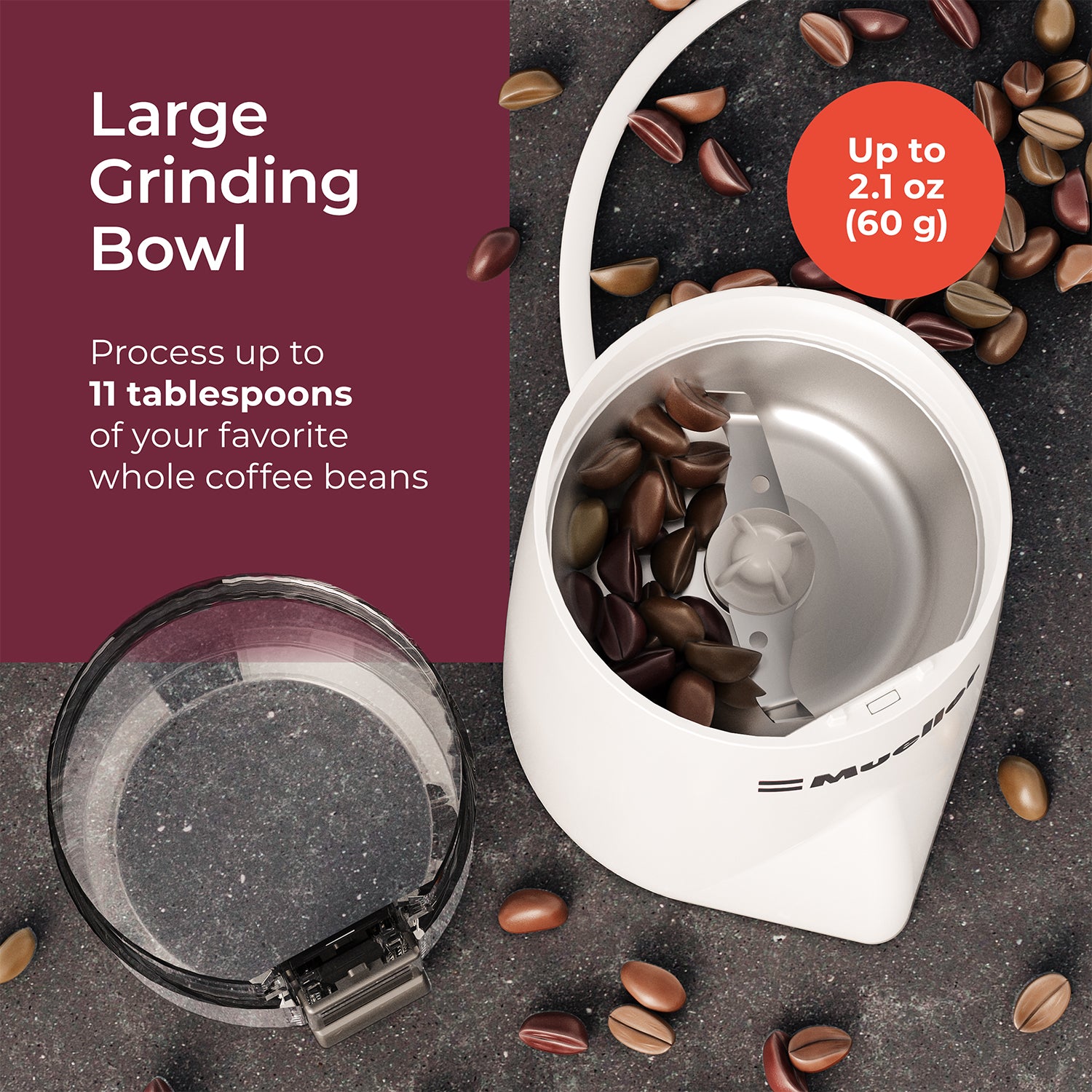 Spice & Coffee Grinder with One Touch Operation Transparent Lid