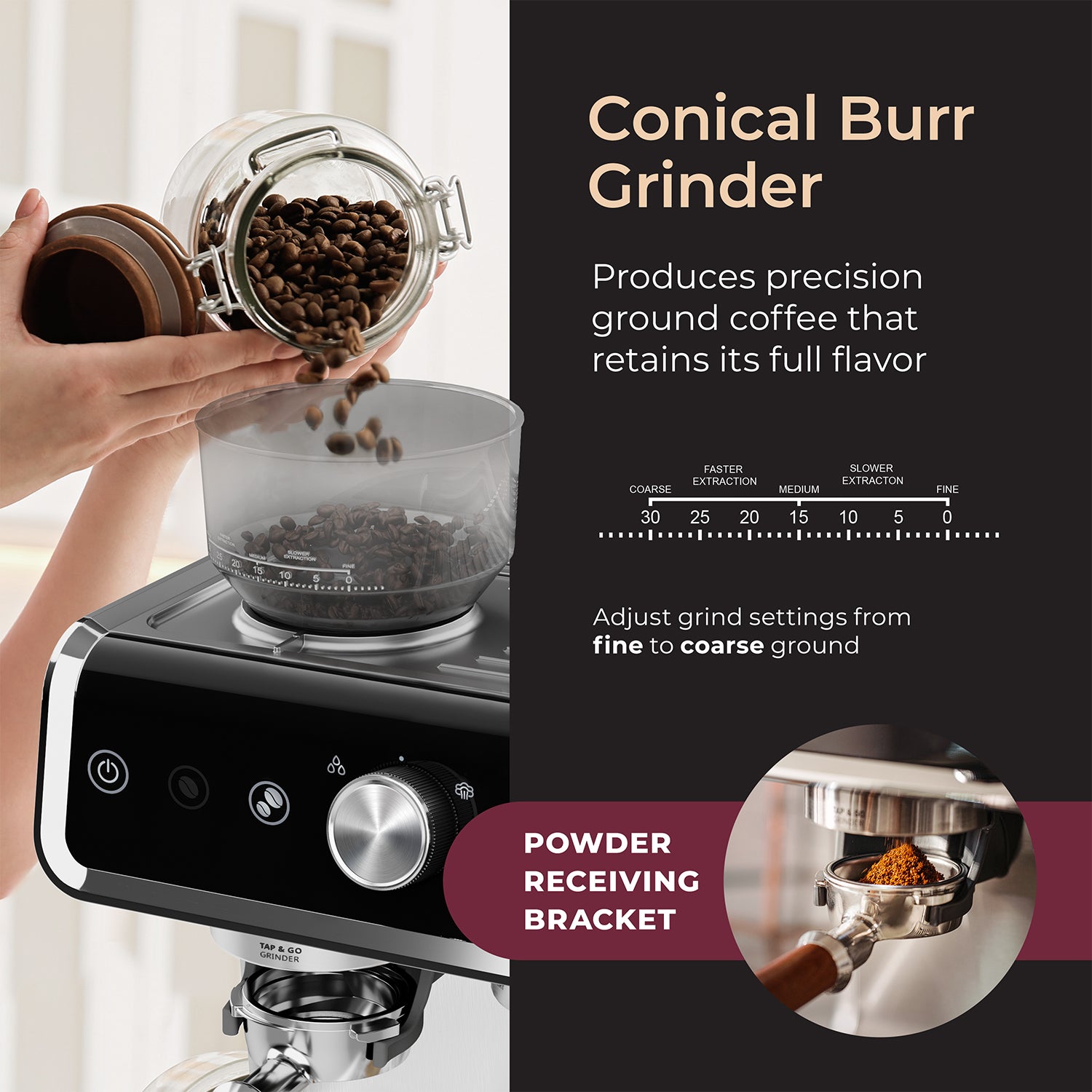 Burr Grinder: Ground Beans for Espresso Coffee